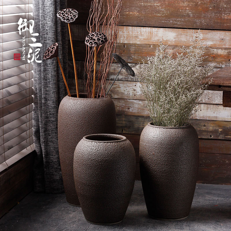 Minimalist ceramic floor vase modern flower arrangement Living room Pendulum Piece Jingdezhen coarse pottery Dry Flower Fancy Pottery Jar