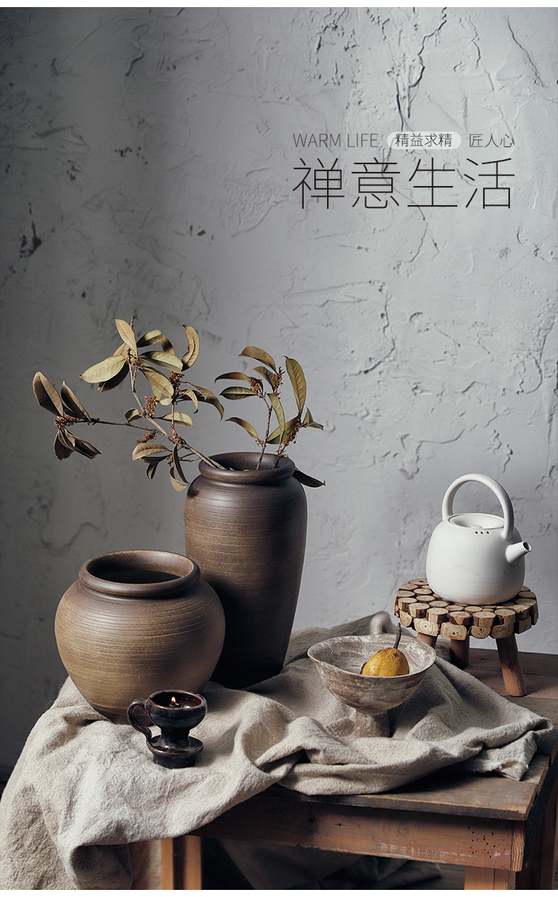 Royal three mud flower pot vase in zen flower arrangement sitting room adornment is placed manually coarse pottery mesa dried flower POTS