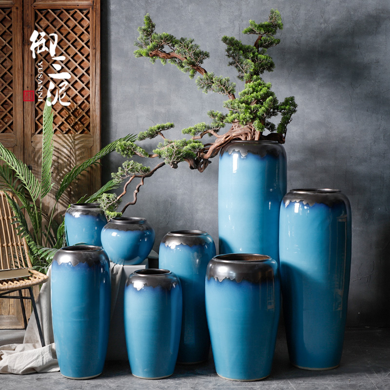 Ceramic light of large vase key-2 luxury furnishing articles dried flower arranging flowers home decoration blue glaze, the sitting room porch European - style decoration