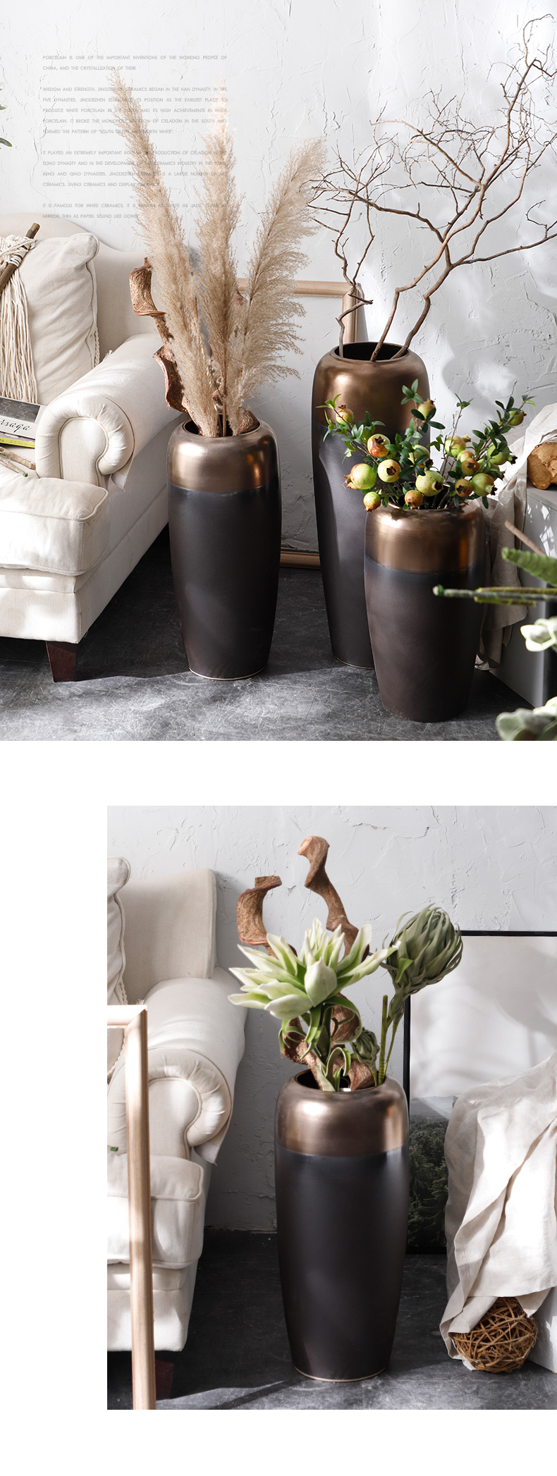 I and contracted Nordic dried flower vase landing light wind key-2 luxury industry big ceramic flower, flower arranging furnishing articles sitting room adornment