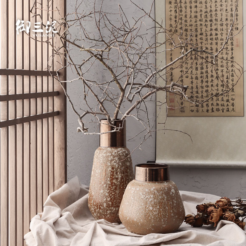 Light the key-2 luxury of I and contracted ceramic vases, dried flower adornment furnishing articles coarse some ceramic pot flower arranging restoring ancient ways, thick mud brown black copper