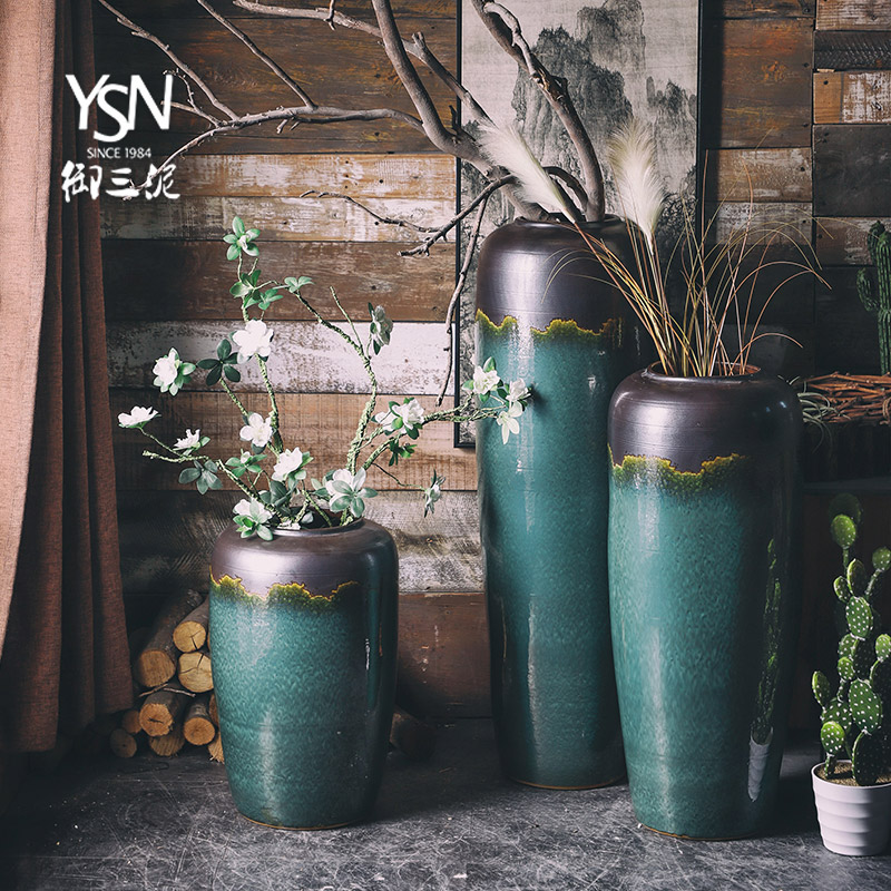 Royal light three mud jingdezhen ceramic vase key-2 luxury ground simulation flower flower arranging furnishing articles villa hotel sitting room adornment