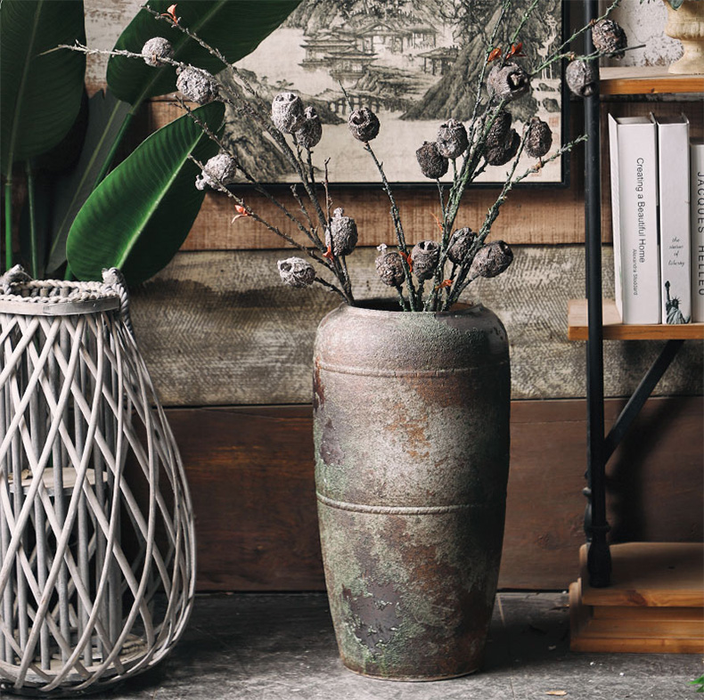 Royal three coarse pottery mud zen restoring ancient ways is the living room a study place clay ceramic vases, flower arranging dried flowers decorate the ground