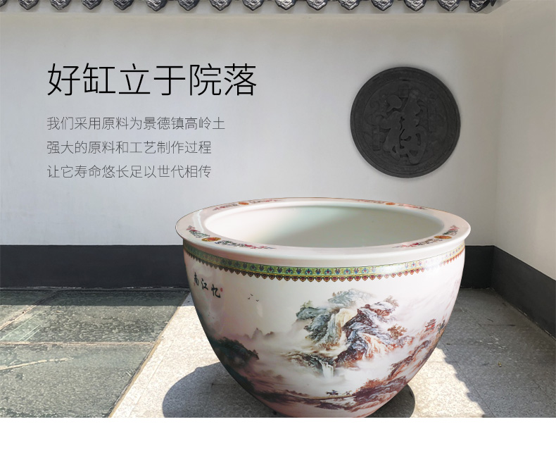 Chinese heavy jingdezhen ceramic cylinder large aquarium lotus sitting room design of ceramic cylinder cornucopia water lily powder enamel