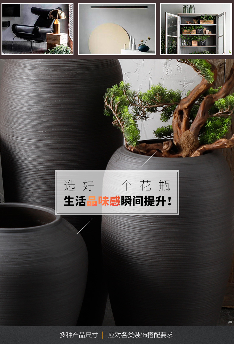 Nordic I and contracted, dried flowers sitting room ground ceramic vase flowerpot zen black pottery decorative furnishing articles arranging flowers