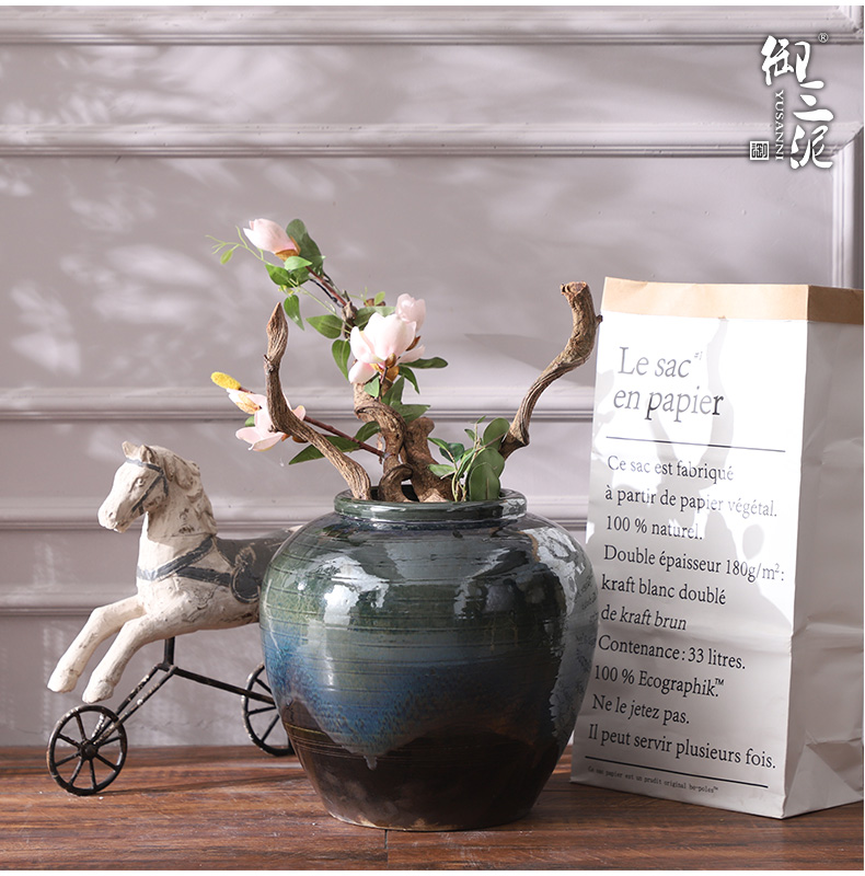 Jingdezhen ceramic furnishing articles European modern vase large living room decoration flower arranging hotel villa blue flower pot