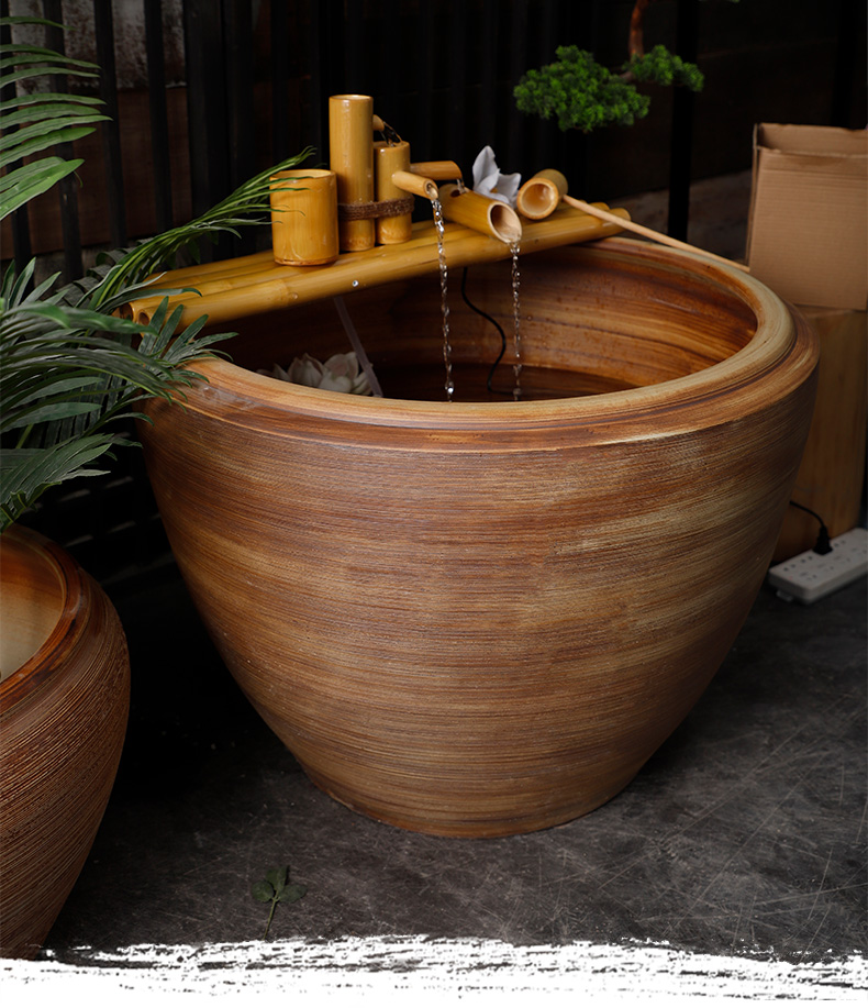 Ceramic coarse pottery courtyard garden aquarium manual landing circle places heavy tank brown wood grain texture lines furnishing articles