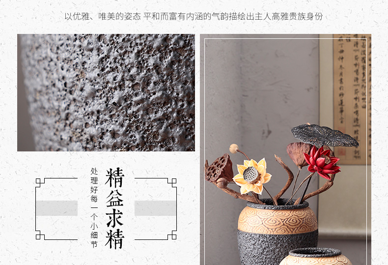 Jingdezhen checking coarse pottery xiangyun Chinese style of black pottery machine dry flower hydroponic flower pot furnishing articles pottery crispy noodles