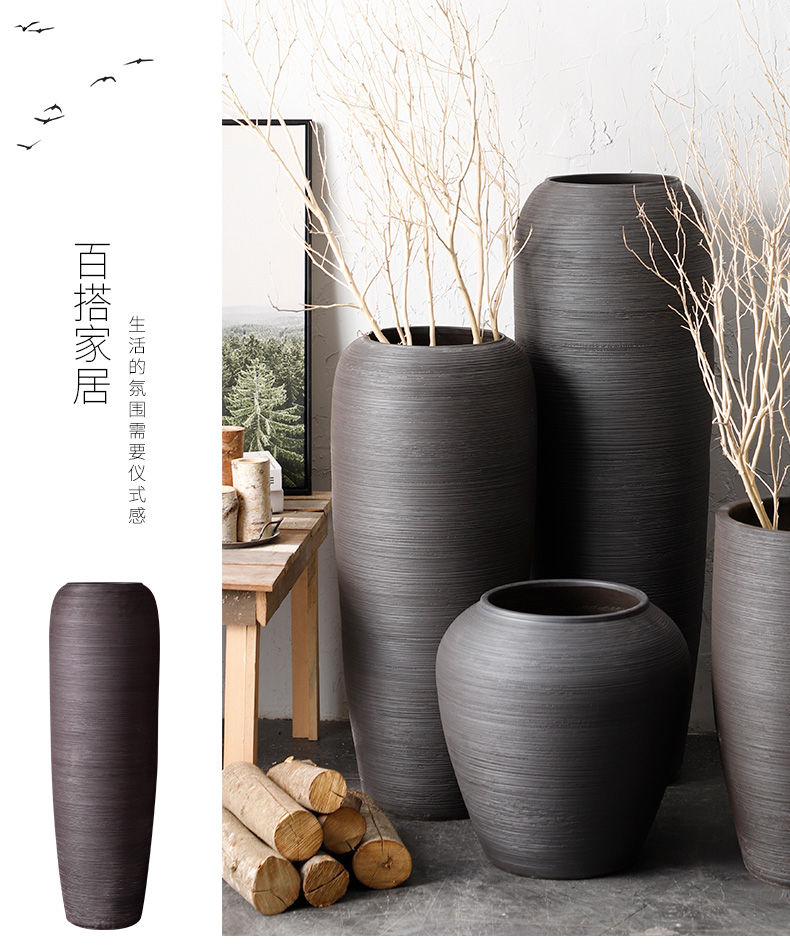 I and contracted large vase Nordic furnishing articles between sitting room flower arranging hotel villa example, black pottery decoration