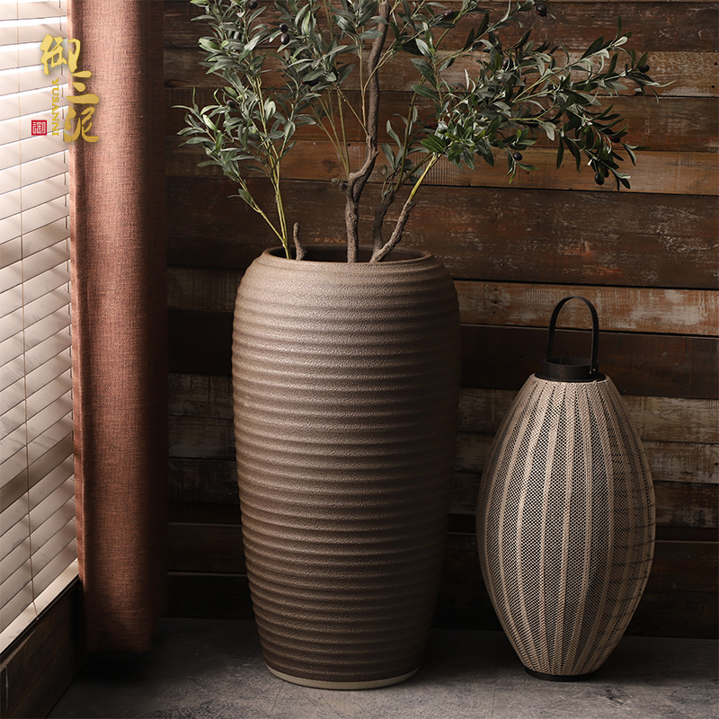 Large ceramic floor vase of Large diameter high simulation flower place big sitting room, villa and courtyard with dried flowers, flower pot