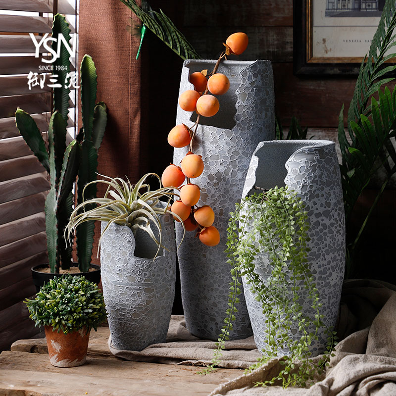 Incision flowerpot gap coarse pottery day cyan retro money plant to heavy ceramic POTS mage old running the potted cultivation