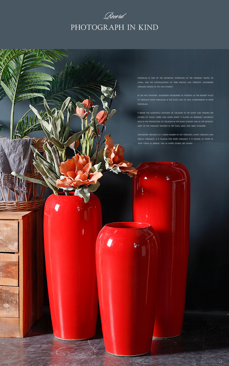 Red Chinese jingdezhen ceramics creative household plug-in artificial flowers dried flower adornment of I sitting room place ground vase