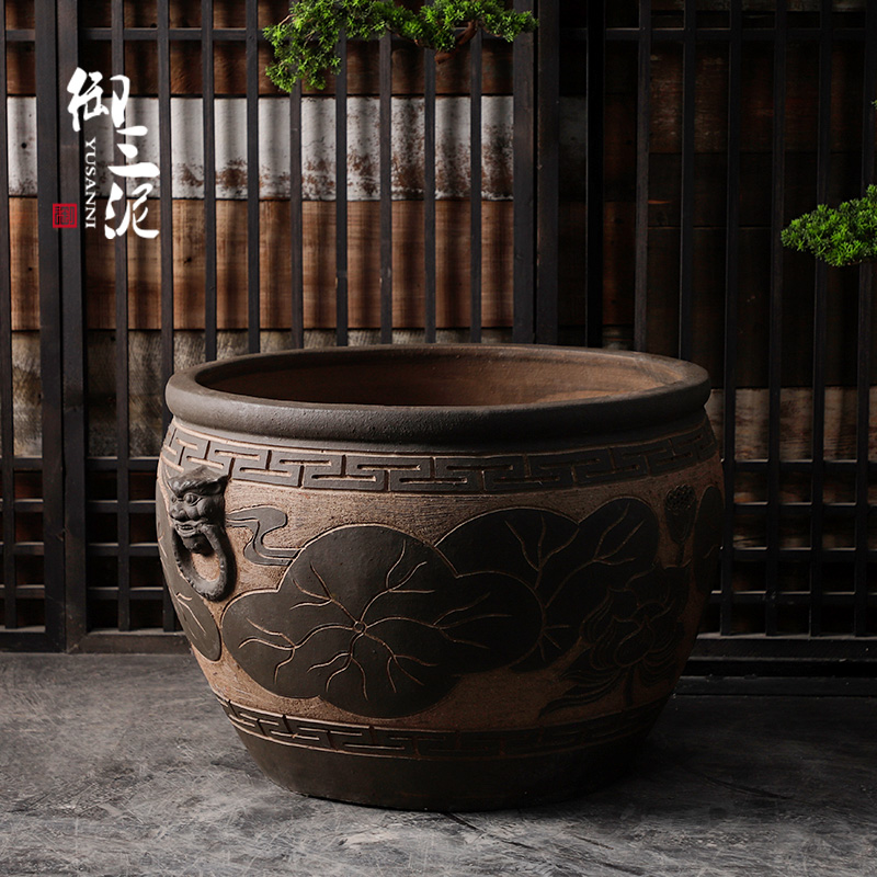 Jingdezhen ceramic lion Dutch aquarium turtle slept carving earthenware VAT base large large tank a goldfish bowl