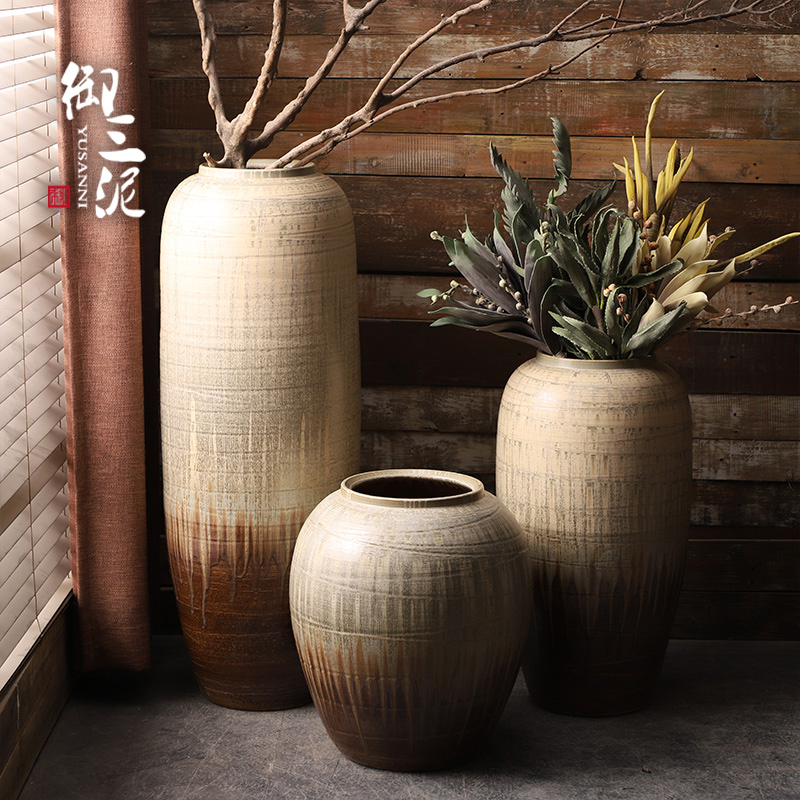 Retro-style modern floor-to-ceiling large vase ceramic flowerpot garden garden large pottery living room flower arrangement simple ornament