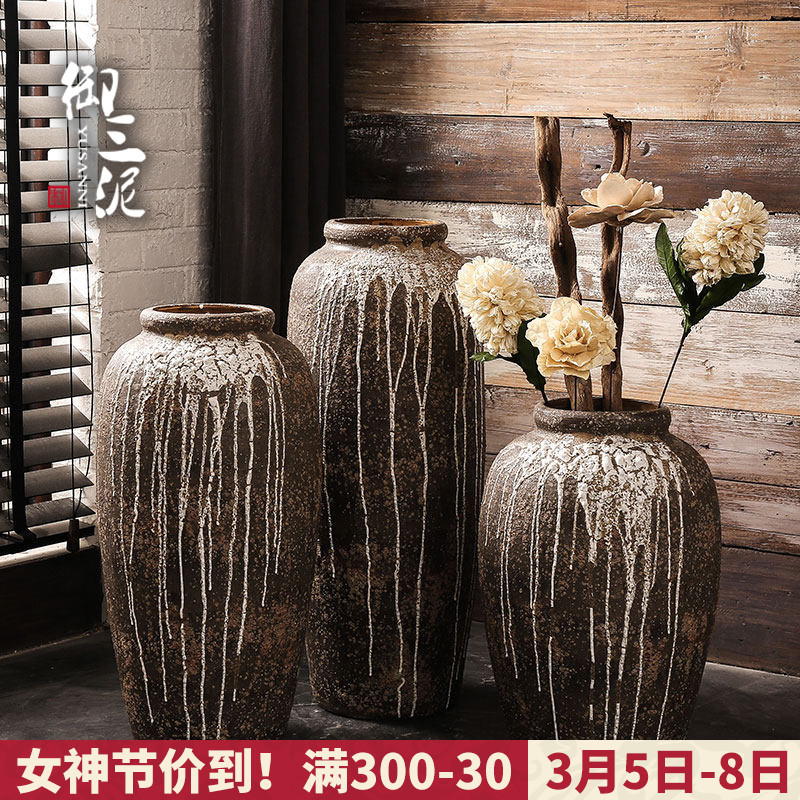 Three mud jingdezhen imperial vase manual coarse landing some ceramic jar jar flower implement earthenware do old archaize large flower pot