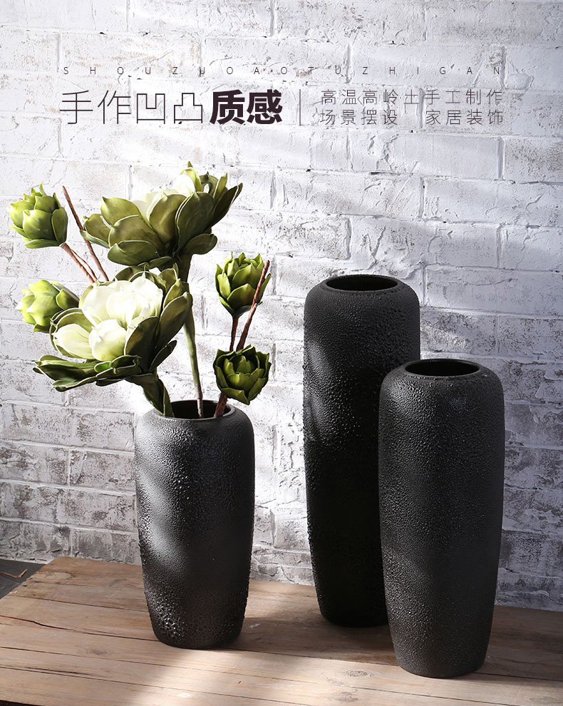 Jingdezhen ceramic vase landing Nordic I and contracted, dried flowers, flower arrangement sitting room adornment is placed to restore ancient ways pottery basin