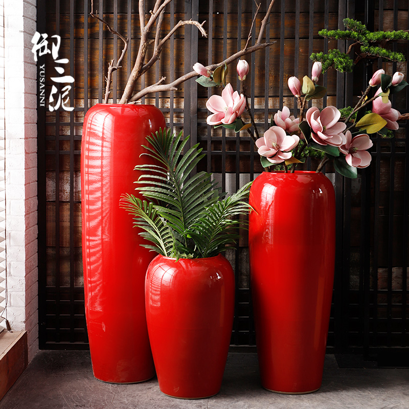 Jingdezhen ceramic floor big vase Chinese red flower arranging furnishing articles sitting room courtyard exhibition hall decoration from the opened in China