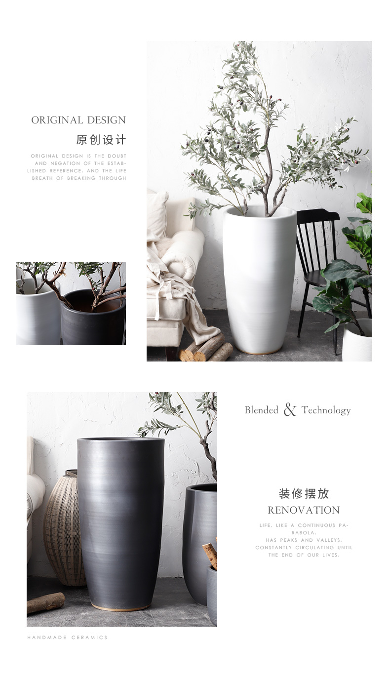 Nordic flowerpot vase I and contracted white black ceramic green plant hydroponic large - diameter cylinder indoor plant decoration