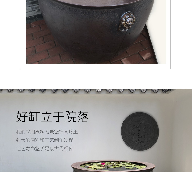 Jingdezhen ceramic big fish tank water lily tortoise cylinder engraving large sitting room extra large earthenware tank goldfish bowl