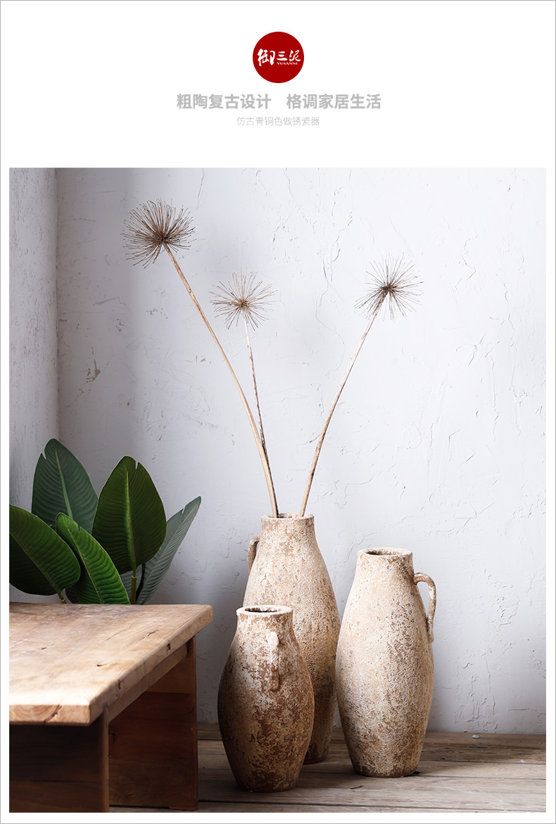 Royal three mud coarse pottery flower implement northern wind restoring ancient ways POTS dry flower arranging flowers furnishing articles wabi-sabi rural home decorative vase