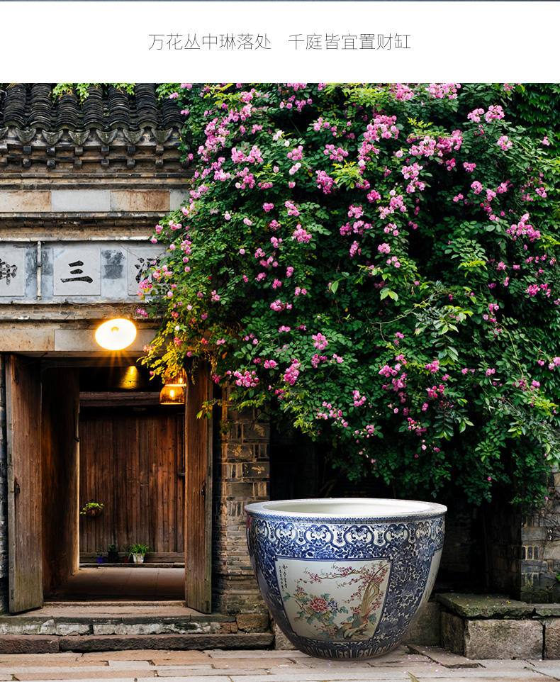 Jingdezhen super - large large cylinder tank keep lotus lotus cylinder Chinese blue - and - white ceramics cornucopia sitting room design