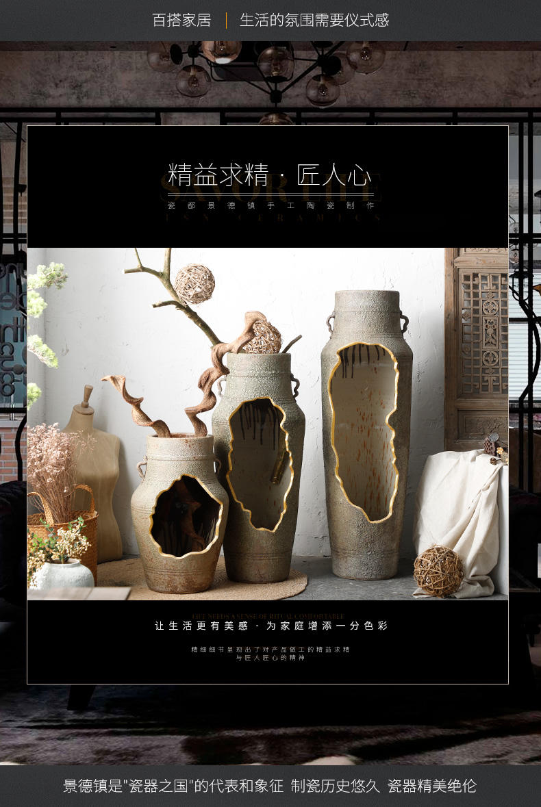 Ears open window hole, nostalgic restoring ancient ways do old manual coarse some ceramic jar jar flower implement earthenware archaize floor receptacle