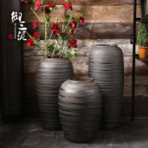 Dried flower vase Ceramic vintage handmade floor-to-ceiling vase Pottery jar jar flower vase Home decoration living room flower arrangement ornaments