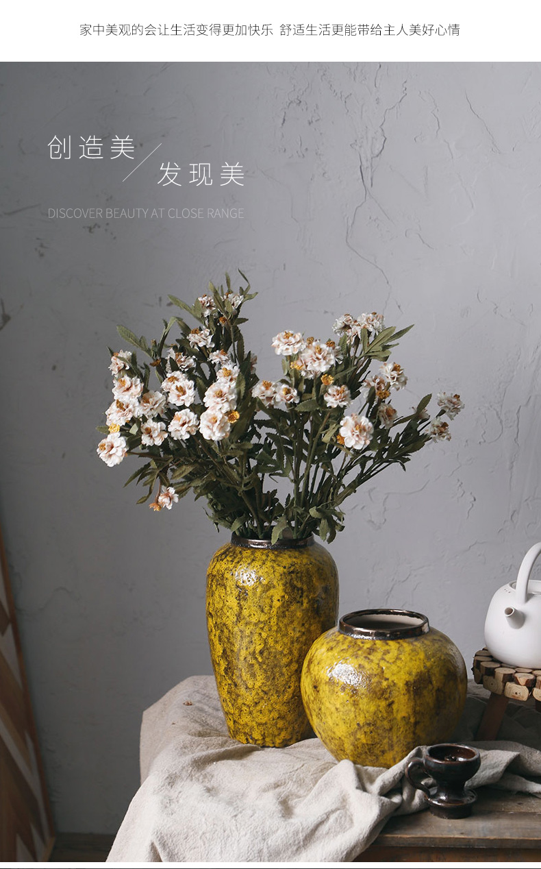 Royal three clay ceramic vase mesa amber yellow desktop furnishing articles sitting room of rural wind decorative dried flowers, flower implement arranging flowers