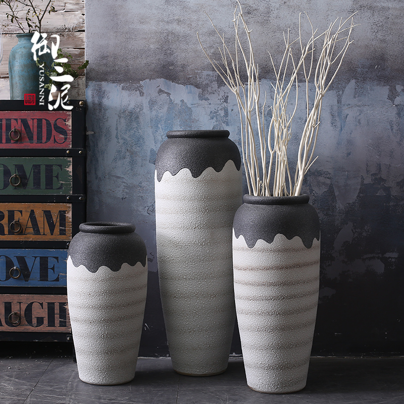 Royal three mud simple and modern floor vase flower living room drying flower decoration LOFT industrial style flower arrangement hotel entrance