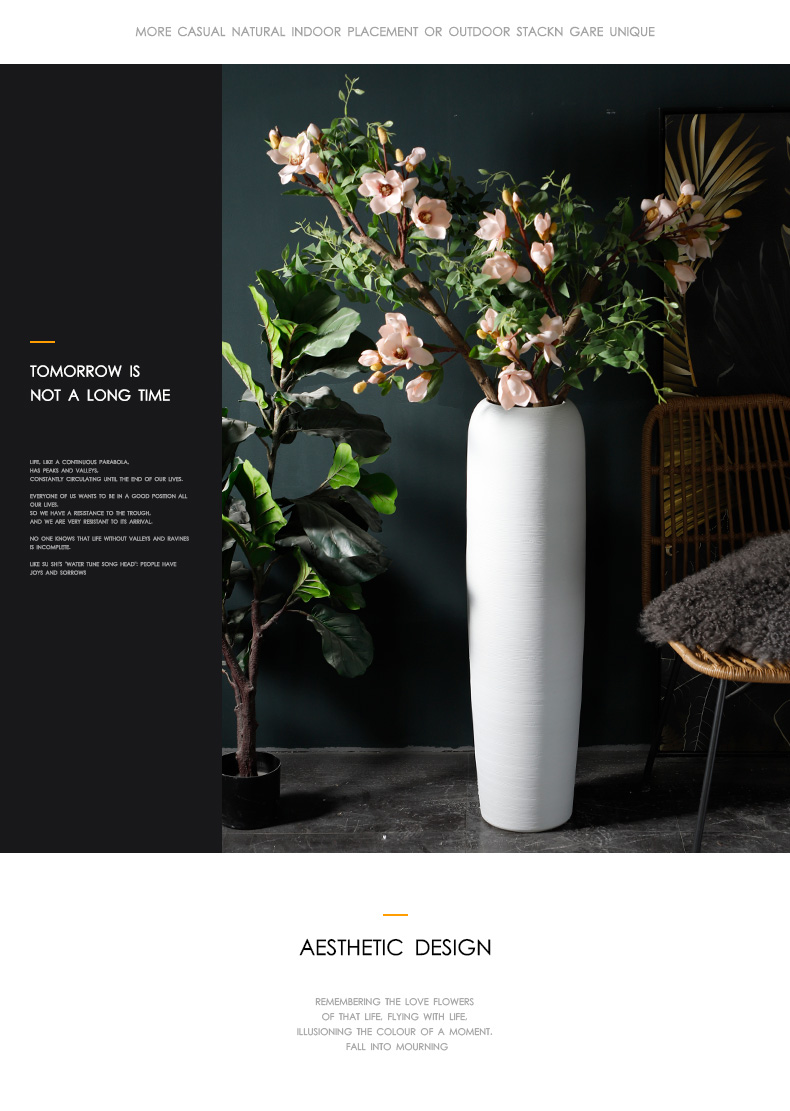 Nordic dried flower vases, flower arrangement sitting room ground furnishing articles minimalist modern contracted white ceramic window thread line