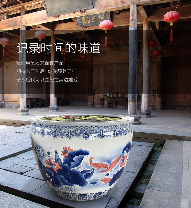 Jingdezhen to heavy cylinder large Chinese ceramic cornucopia sitting room aquarium raise the lotus pond lily cylinder blue and white pattern