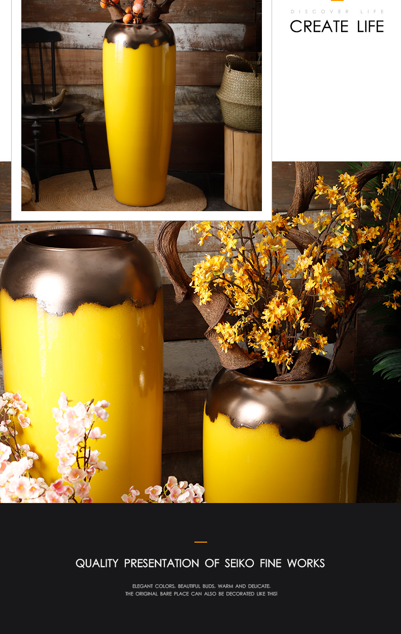 Ceramic vase simulation flower adornment flower arranging ground large porcelain decoration big yellow plutus festival furnishing articles sitting room