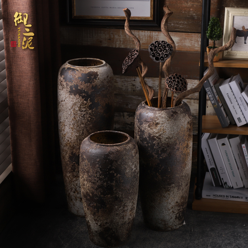 Ground vase large rural Chinese style restoring ancient ways is inserted dried flowers coarse pottery sitting room hotel villa clay ceramic furnishing articles