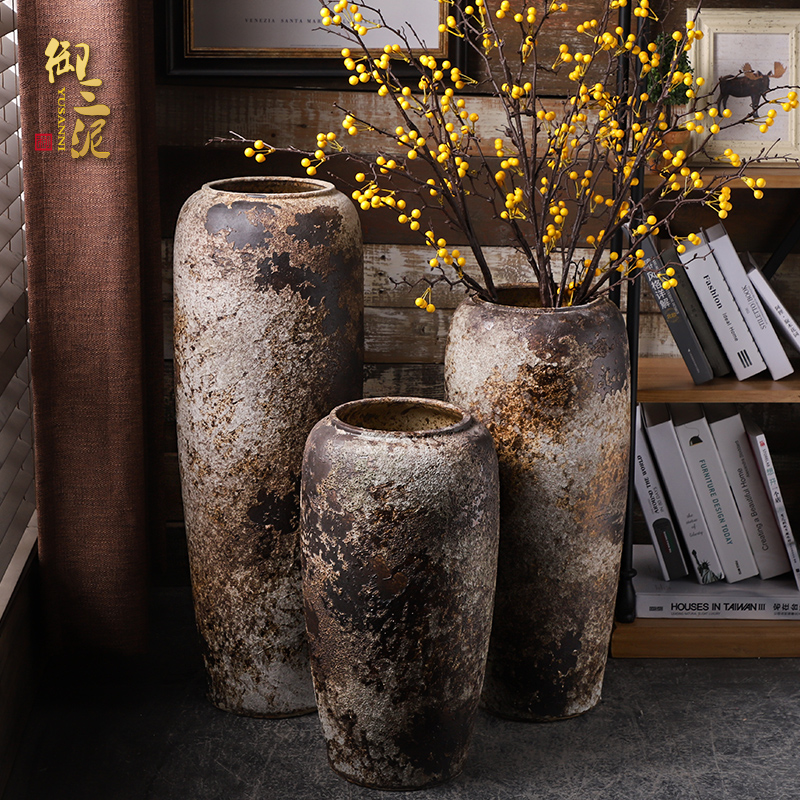 Ground vase large rural Chinese style restoring ancient ways is inserted dried flowers coarse pottery sitting room hotel villa clay ceramic furnishing articles