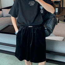 Hualun summer drawstring elasticated waist slacks mens beach shorts loose straight leg versatile trend five-point pants