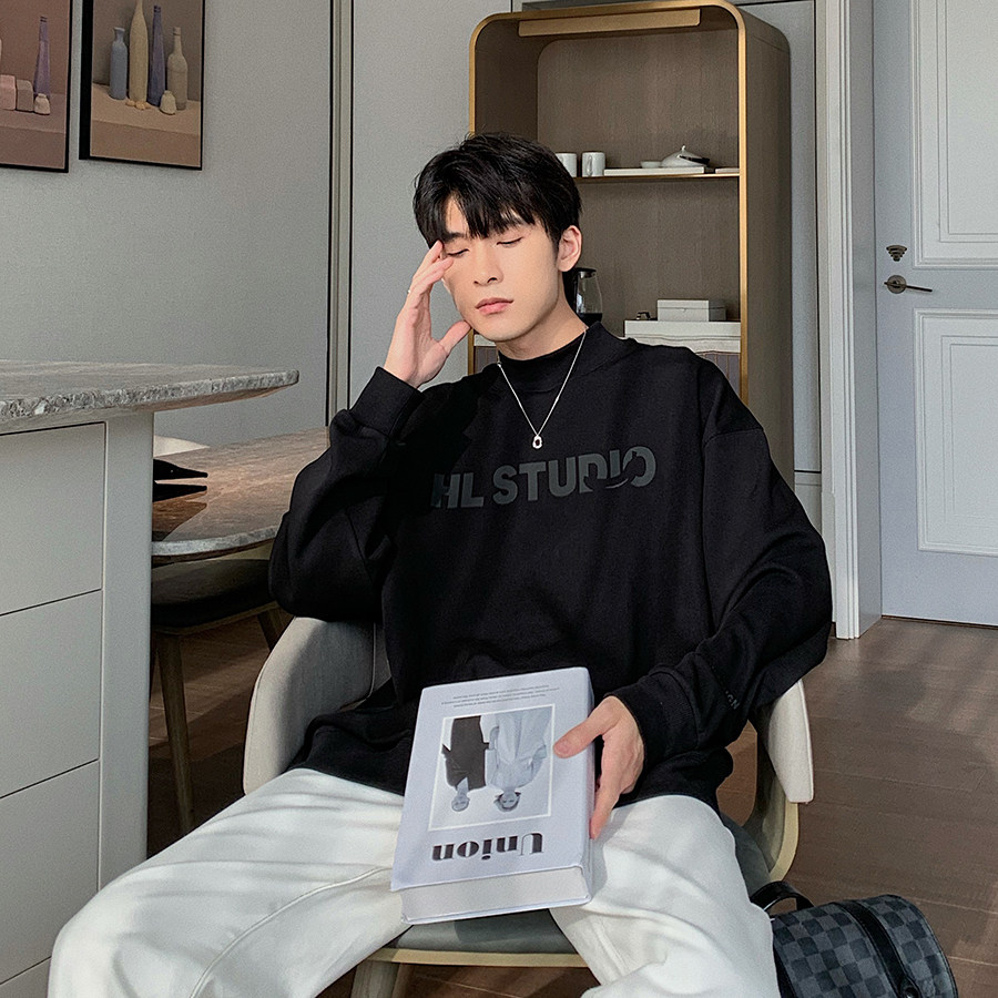 hualun autumn original Tide brand round neck couple sweater men's spring and autumn loose ins pullover without hat white top