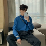 Tide, демисезонный черный трикотажный свитер, высокий воротник, свободный крой