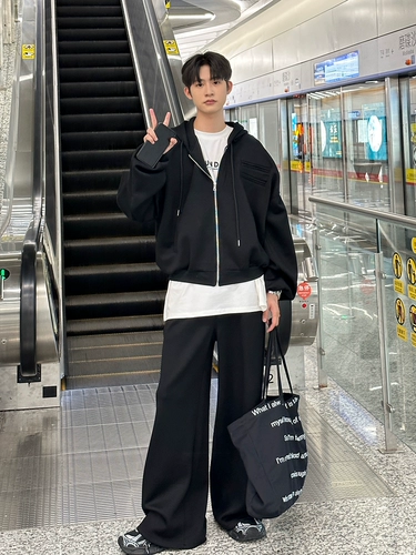 Осенняя мужская куртка, наплечники, толстовка с капюшоном, штаны, комплект, изысканный стиль, оверсайз, свободный прямой крой