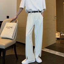 Hualun summer split high street ins straight casual trousers men trend wide leg pants Korean version of versatile long pants