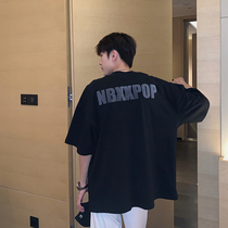 Hualun summer oversize crewneck tops mens trendy ins harbor trend loose cotton short-sleeved T-shirt