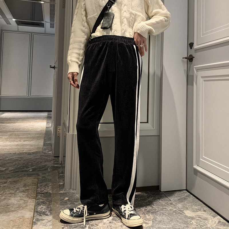 Hualun autumn and winter fleece sweatpants men's loose straight tide brand casual pants all-match Korean trendy pants winter