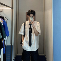 Hualun summer white shirt mens short sleeves Korean version of loose trend students pure white academic style ins casual shirt