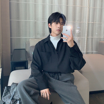 Hualun autumn winter black shirt long sleeves mens thermal underwear trend Korean version of the versatile casual pullover fake two shirts