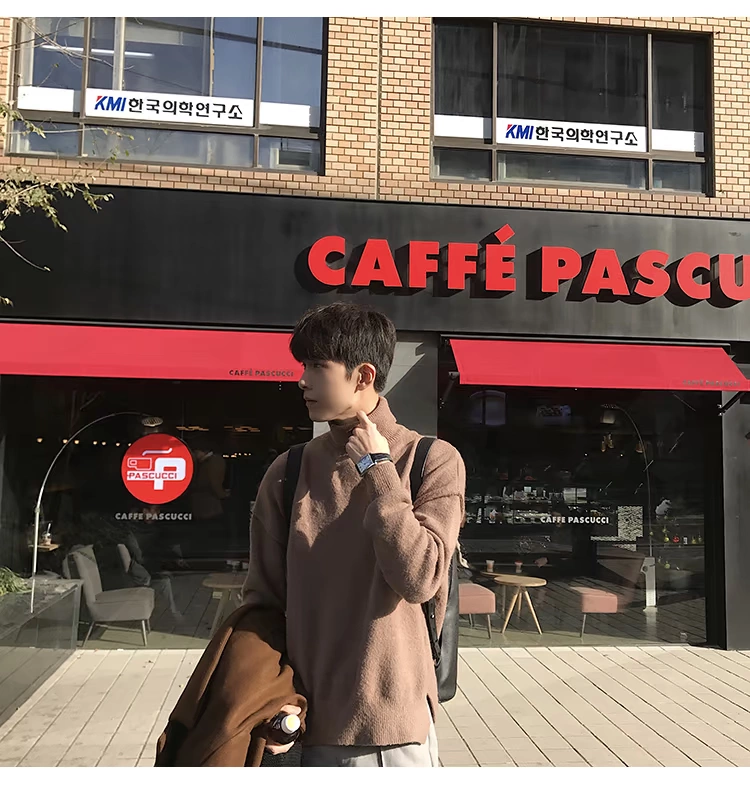 HUALUN nam cao cổ áo len nam mùa xuân và mùa thu Hàn Quốc phiên bản của chic loose đáy mohair áo len ifashion áo da nam đẹp