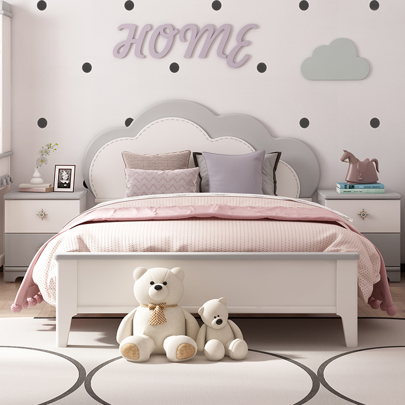 Cloud bed children's bed girl single bed 15 meters solid wood girl princess bed ins wind girl bed modern simplicity