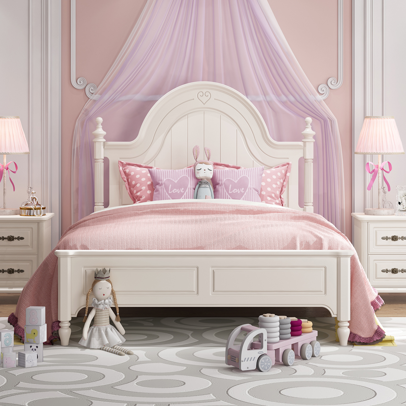 Solid wood Children's bed girl princess bed daughter room single bed 1 5 m Nordic American modern minimalist girl bed