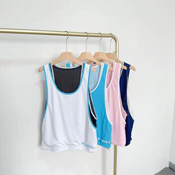 B6127 summer new fake two-piece sports vest women's mesh breathable sleeveless top wearing a running vest