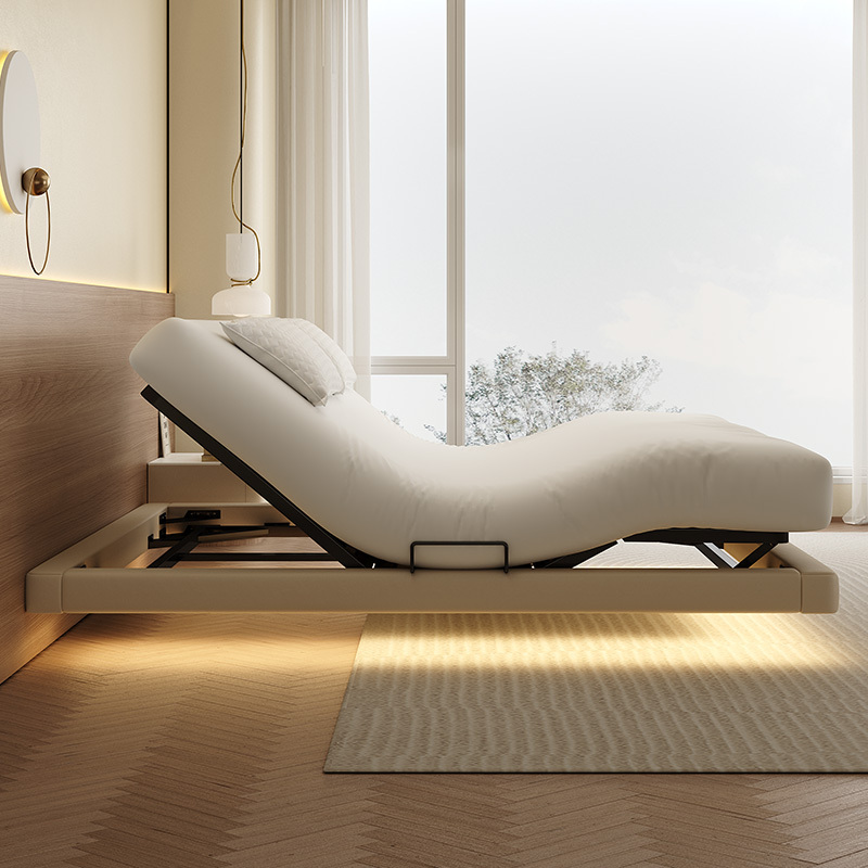 Multifunctional Electric Smart Floating Bed for Small Apartments, Adjustable Height, Cream Style, Backless, Non-Disturbing Bed