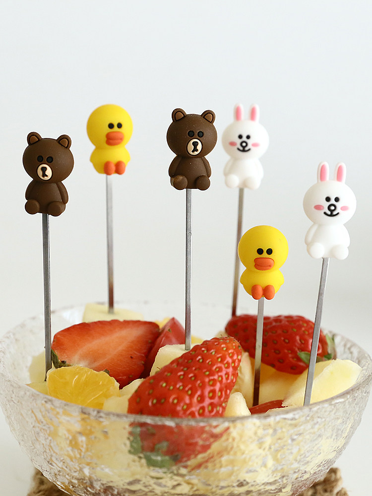 Creative Fruit Fork Suit Stainless Steel Fork Children Home Small Dense Peak Little Yellow Duck Animal Silicone Fork-Taobao