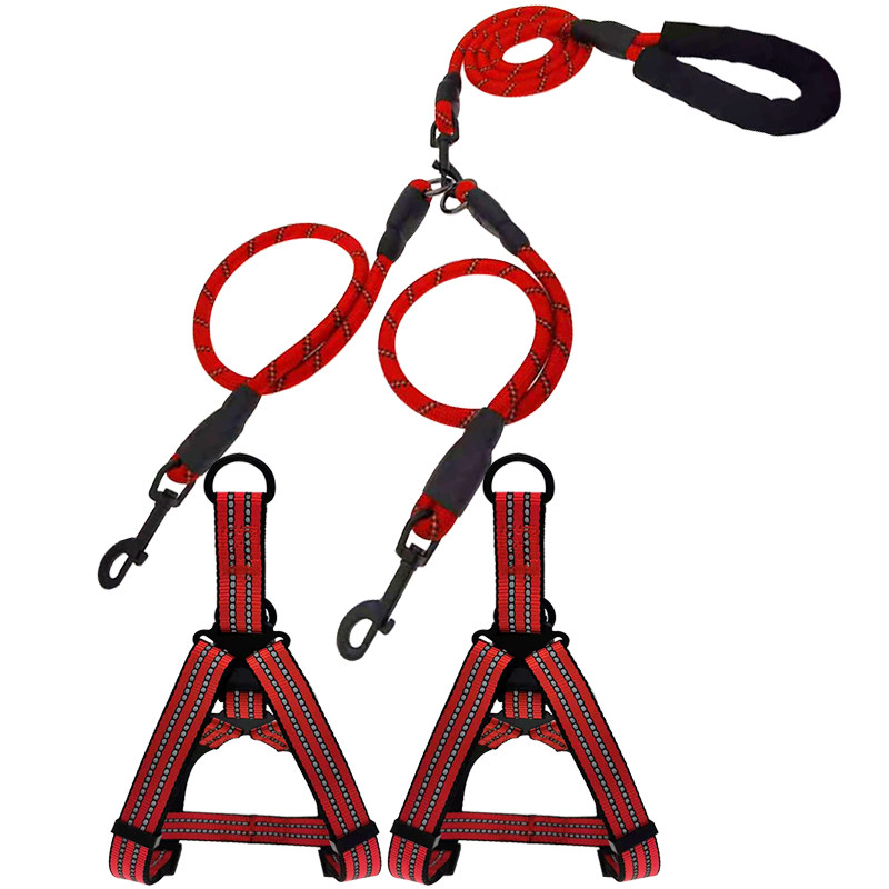 Dog traction rope one drag for two dogs Rope Double Head Dog Neckline Dog Neckline Dog Collar Traction with teddy Bears